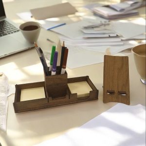 Dekstop Wooden Pen and Phone Holder
